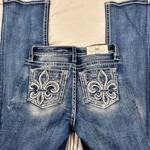 Miss Me Blue Boot Cut Jeans with Embroidered Details